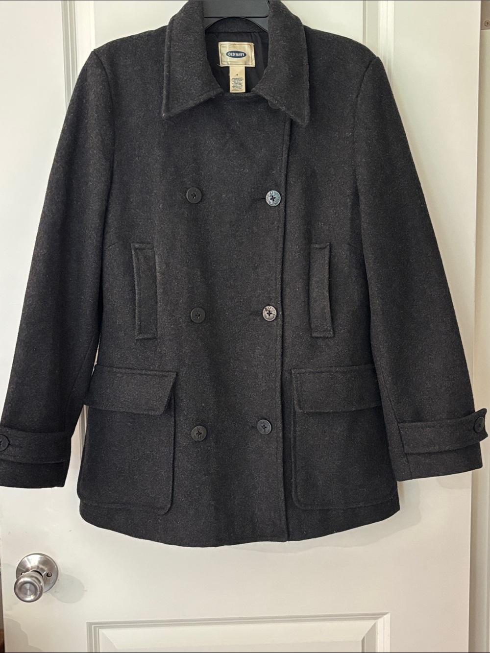Old Navy Black Double-Breasted Wool-Blend Peacoat